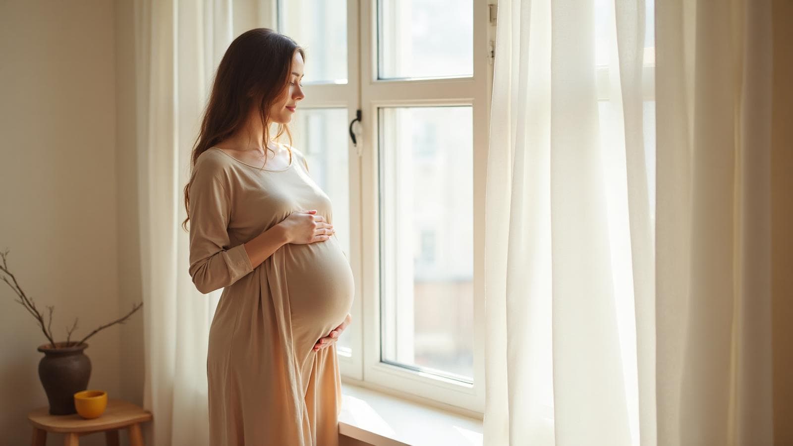 Beautiful pregnant woman in comfortable maternity wear