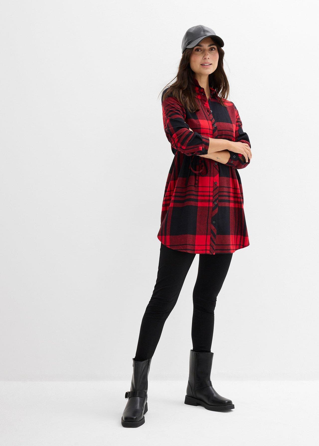 Lång mamma-/amningsblus i mjuk bomullsflanell