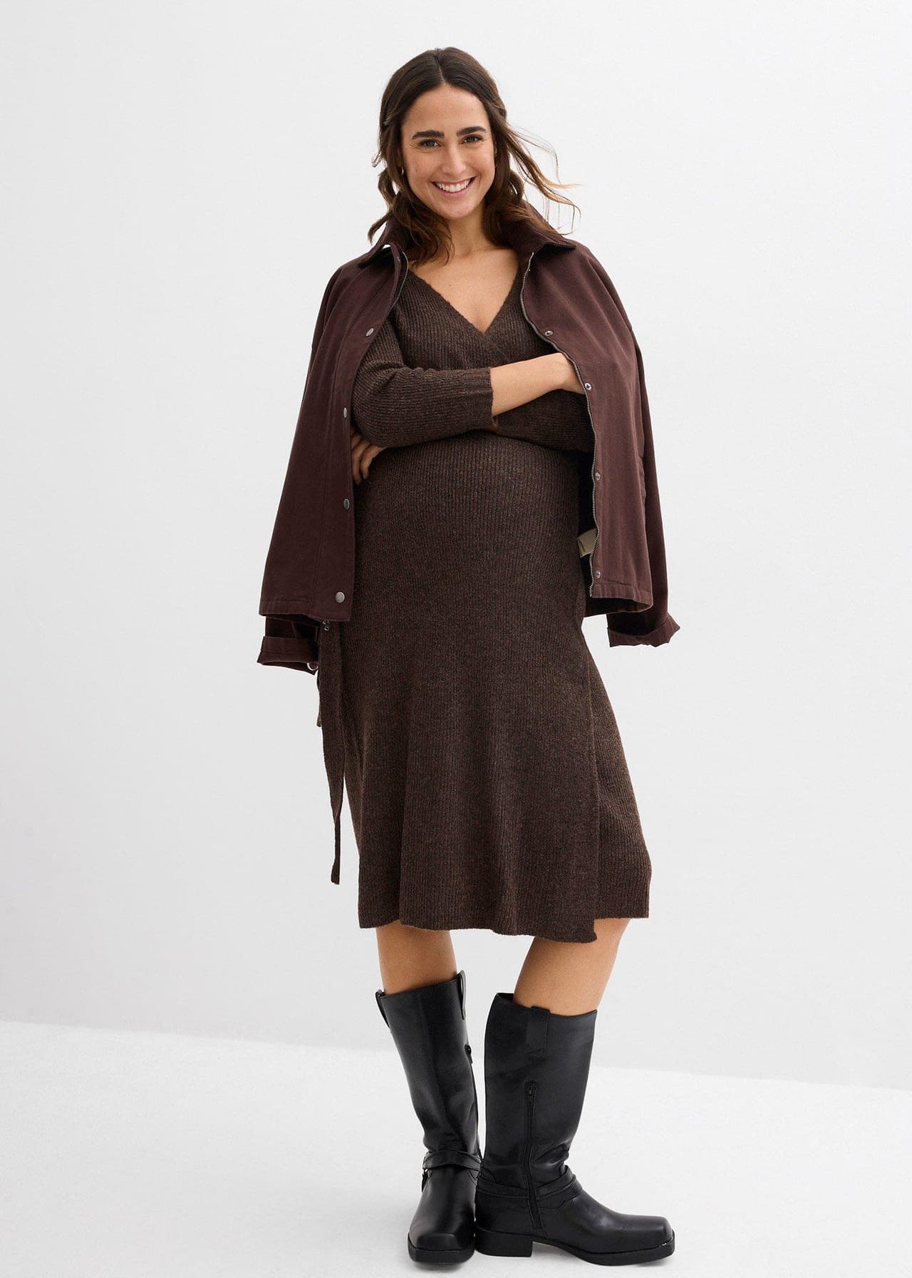 Extra mjuk stickad mamma-/amningsklänning med 3/4-ärm