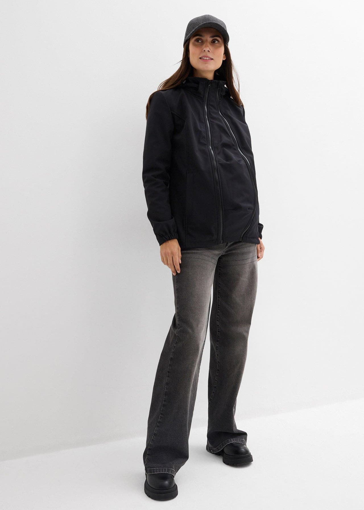 Mammajacka i softshell med babyficka fram och bak