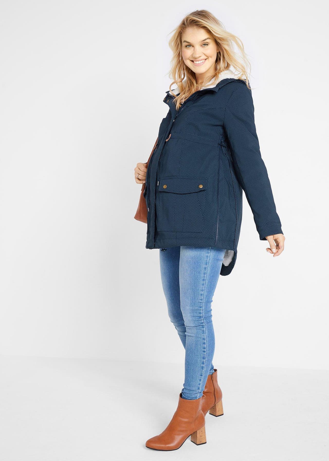 Mammajacka med teddyfoder och babyficka