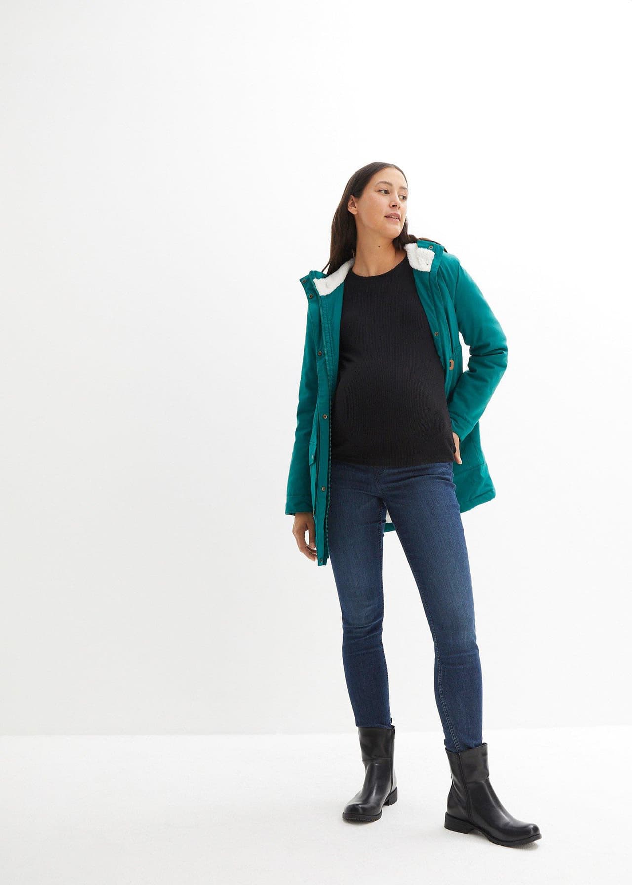 Mammajacka med teddyfoder och babyficka