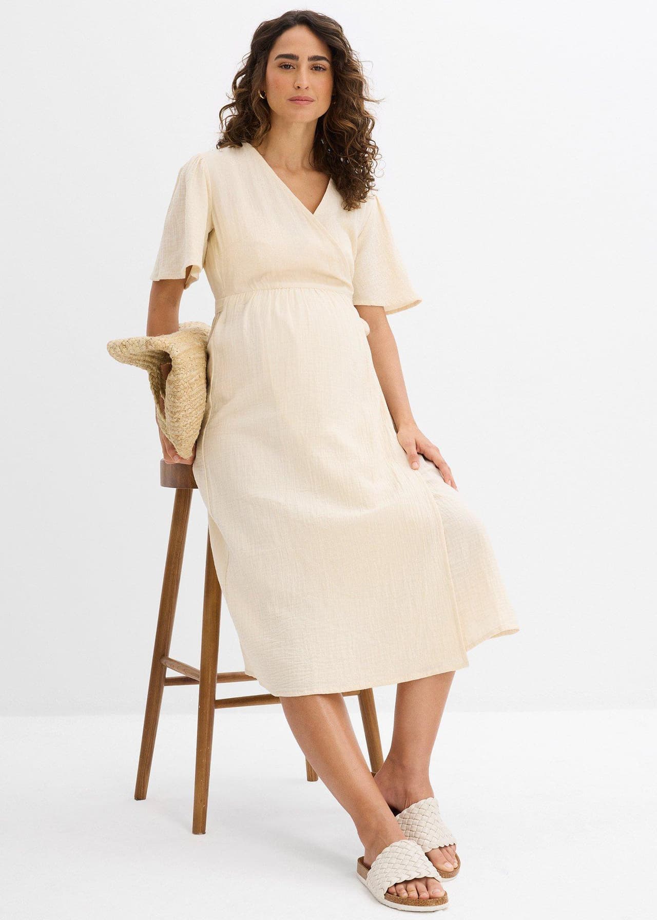 Mamma-/amningsklänning i bomullsmuslin