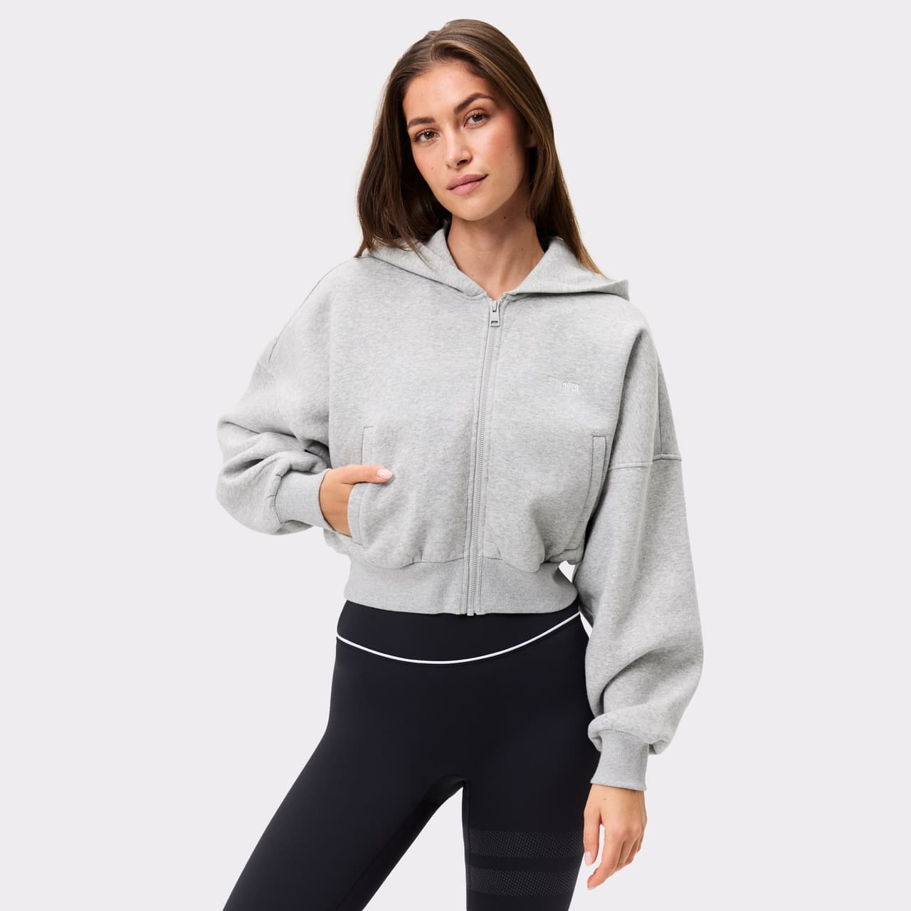 Relaxed Cropped Full Zip  Hoodie