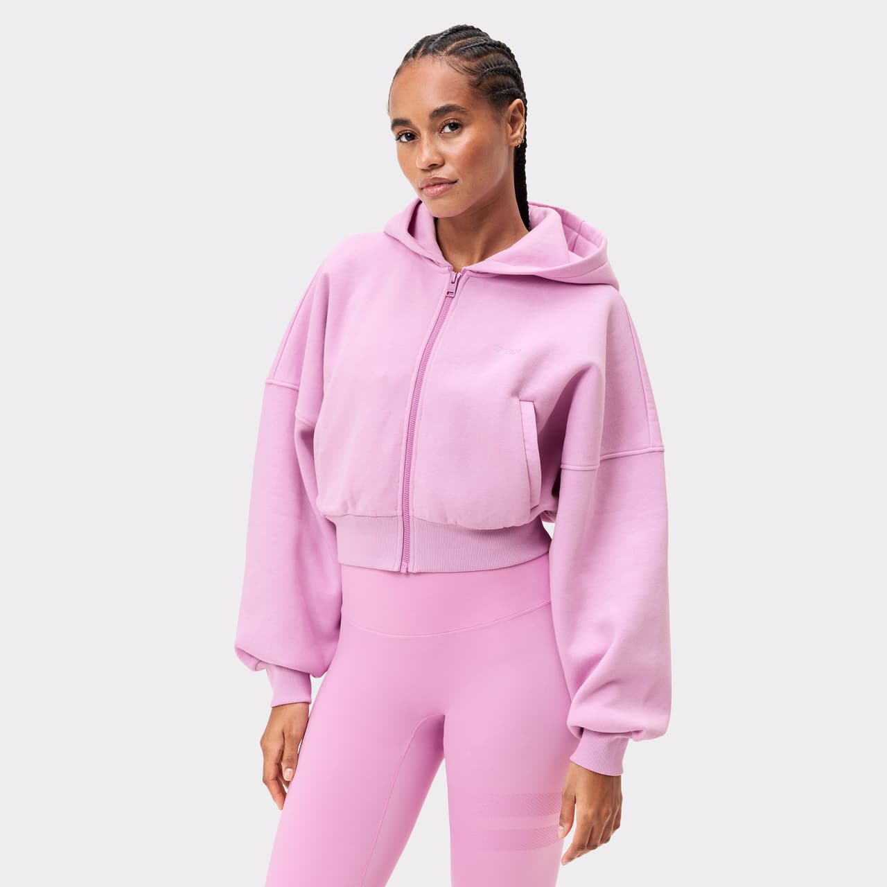 Relaxed Cropped Full Zip  Hoodie