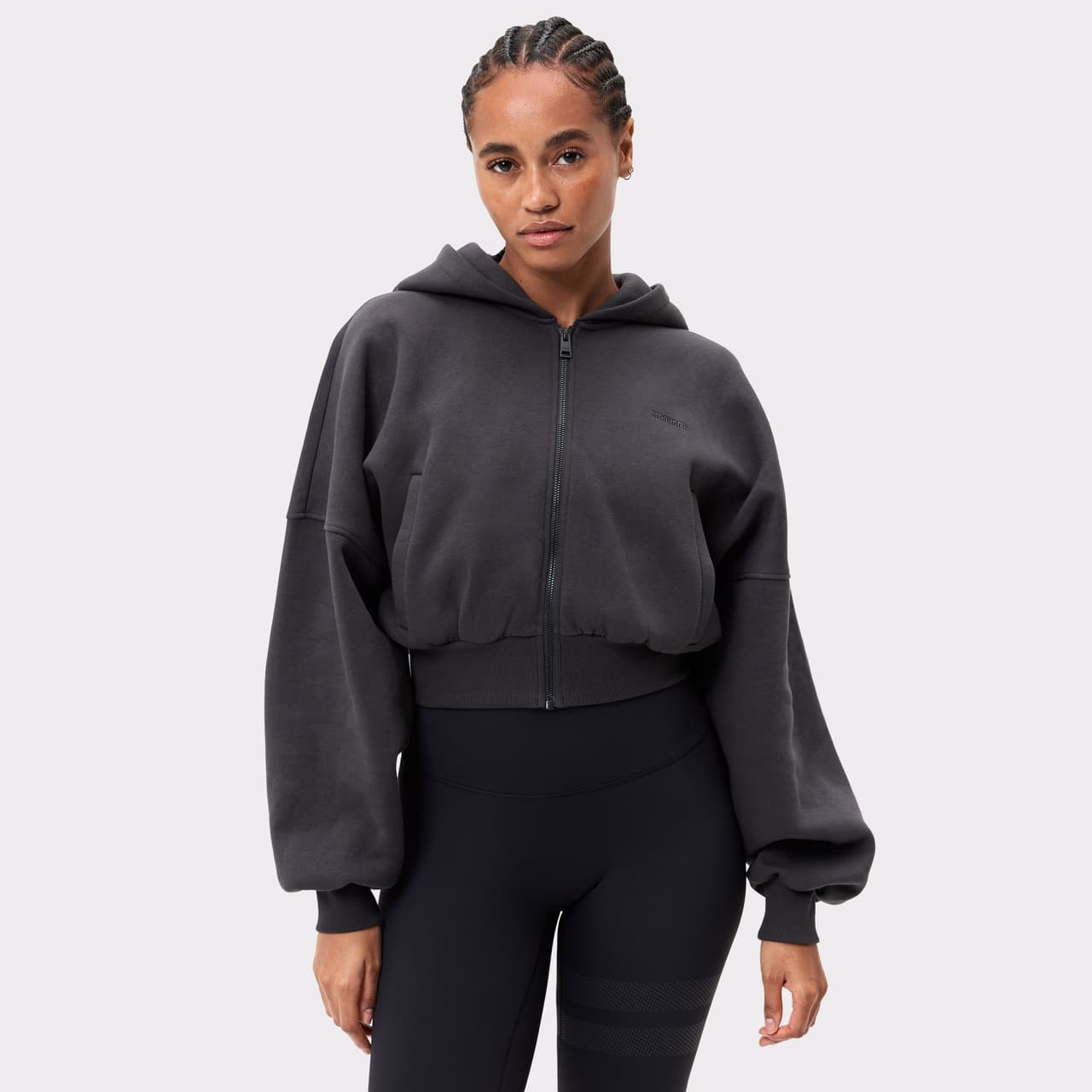 Relaxed Cropped Full Zip  Hoodie