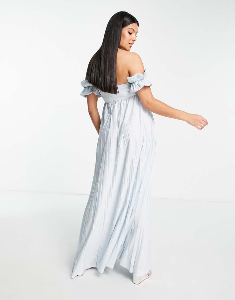 ASOS DESIGN Maternity – Blå plisserad maxiklänning med bardotmönster från ASOS Maternity - bild 2