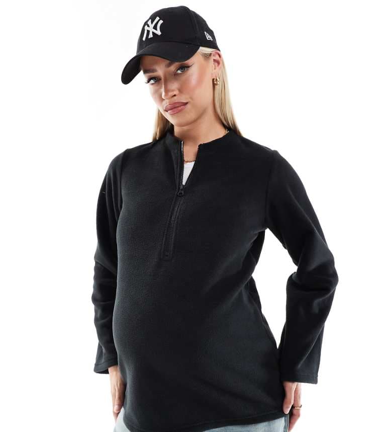 Mamalicious graviditet zip front fleece med vida ärmar i svart från Mamalicious