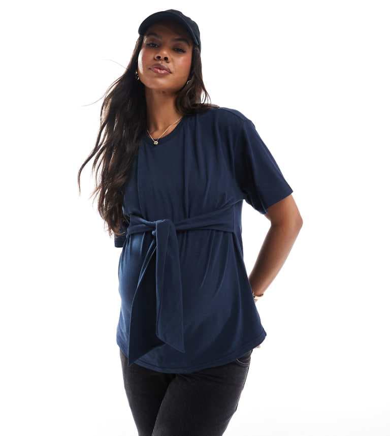 Mamalicious graviditet knytframs T-shirt i navy från Mamalicious