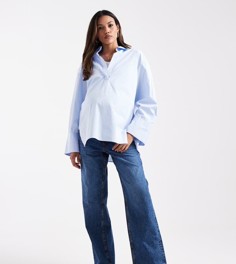 ASOS DESIGN Graviditet baggy jeans i mörkblå från ASOS Maternity